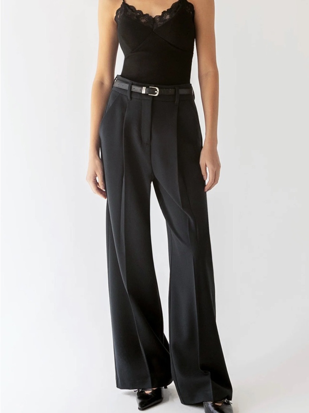 OAK + FORT High-Rise Wide-Leg Trousers in Misty Blue